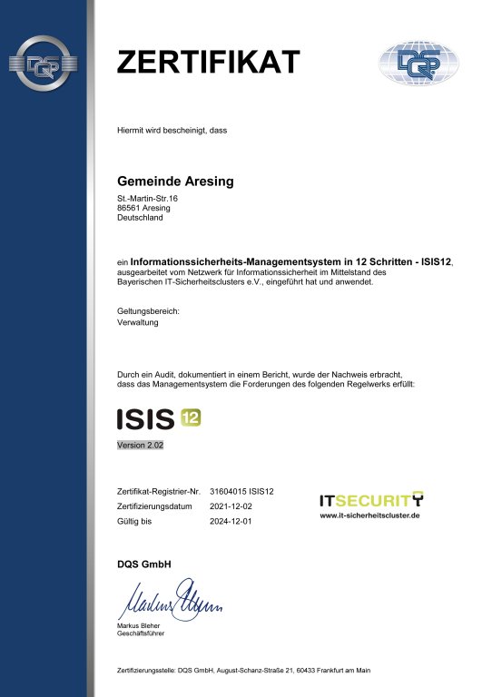 Zertifikat DQS - Isis12