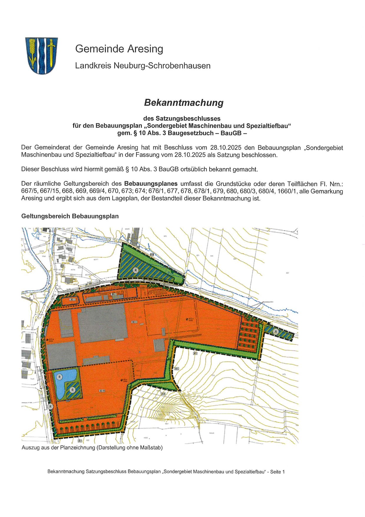 Bekanntmachung Bebauungsplan Sondergebiet Maschinenbau und Spezialtiefbau - Seite 1 Bekanntmachung Bebauungsplan Sondergebiet Maschinenbau und Spezialtiefbau - Seite 1