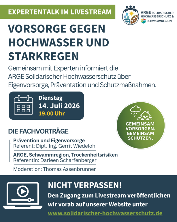 Expertentalks im Livestream „Vorsorge gegen Hochwasser und Starkregen“